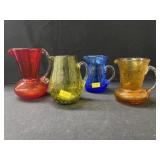 (4) Crackle Glass Cream Pitchers