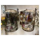 (5) Glass and Stoneware Beer Steins