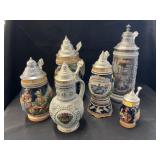 (6) Stoneware Beer Steins