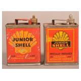 2 Early "Junior Shell" Lead Top Oil Cans