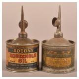 2 Early/Rare Small Round Socony Handy Oil Cans
