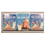 3 NOS Kent Cigarette Easel-Back Signs