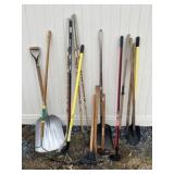 (16) Long Handled Garden Tools & Hockey Sticks