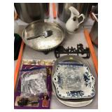 Pewter Platter, Silverplate Pedestal, Rack