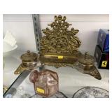 Brass Desk Set with Inkwell