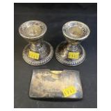(2) Sterling Weighted Candlesticks w/ Card Case
