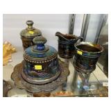 (3) Pcs. "Peacock At The Fountain" Carnival Glass