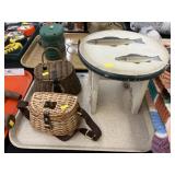 Miniature Fishing Creels with Stool