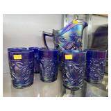 Unsigned Carnival Glass Water Pitcher Set