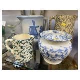 Stoneware and Sponge Decorated Pitchers, etc.