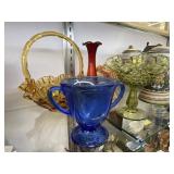 Art Glass Basket, Compotes and Vase