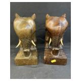 (2) Carved Wood Elephant Bookends