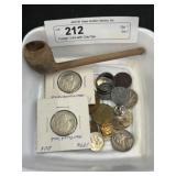 Foreign Coins with Clay Pipe
