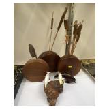 (3) Wood Craft Vases with Dolphin Figurines