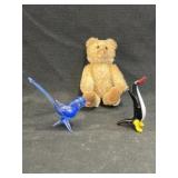 Small Jointed Bear with Art Glass Figurines
