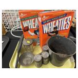 Metal Kitchen Wares and Wheaties Boxes