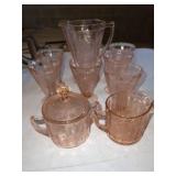 Pink Depression Water Pitcher Set