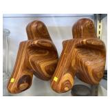 (2) Carved Wood Bookends