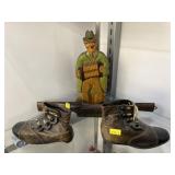 Carved Wood Wall Pocket, Draw Knife, Vintage Shoes