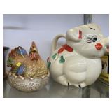 Unmarked Shawnee Pottery Pitcher & Hen On Nest