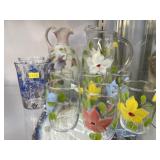 Paint Decorated Juice Pitcher Set, Tumblers, Ewer