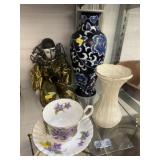 Porcelain Doll, Vases, Teacup and Saucer