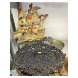 Cast Iron Door Stop with Tray and Frying Pan