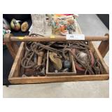 Wooden Tool Tray with Meat Hooks