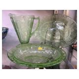 (3) Pieces of Green Depression Glassware