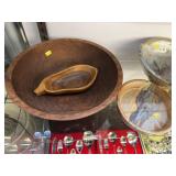 Turned Wood Bowl and Unsigned Pottery