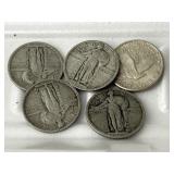 5 Better Grade/Date Standing Liberty Quarters