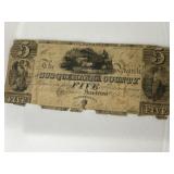 1840 $5 Susquehanna County Bank Note