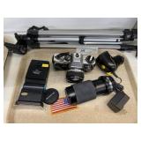 Olympus 35mm Camera with Accessories and Tripod