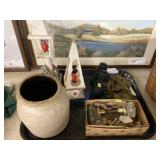 Vtg. Christmas Decor, Storage Crock, Binoculars