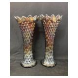 (2) Northwood Diamond Point Carnival Vases