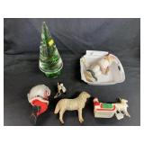 Vintage Santa Figurines with Art Glass Tree