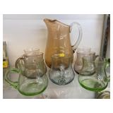 Vintage Glass Pitcher and Mug Set