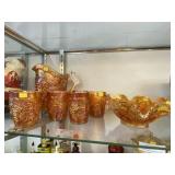 Carnival Glass Water Pitcher Set with Center Bowl