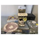 (2) Wedgwood Plates, Hamilton Shelf Clock, etc.