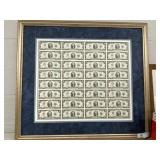 Framed Sheet of 32 U.S. $2 Bills