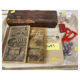 Wood Cased Sharpening Stone, Vtg. Spellers etc.