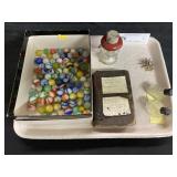 Agate Swirl Marbles, Sterling Top Shakers, etc.