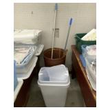(2) Waste Cans with Mop and Broom