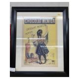 Framed European Print with Bicycle Advertisement
