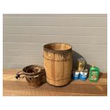 Vtg. Nail Keg w/ Various Quarts of Oil