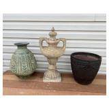 (3) Pcs. - Planter, Vase & Plaster Urn Decoration