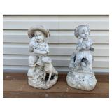 (2) Molded Plastic Boy & Girl Garden Figures