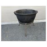 Vtg. Cast Iron Butcher Kettle w/ Stand