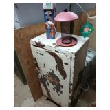 Small Metal Cabinet, Bird Feeder, & Extinguisher