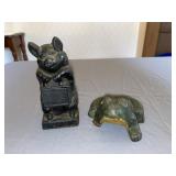 Wise Pig Cast Metal Still Bank w/ Cast Metal Frog